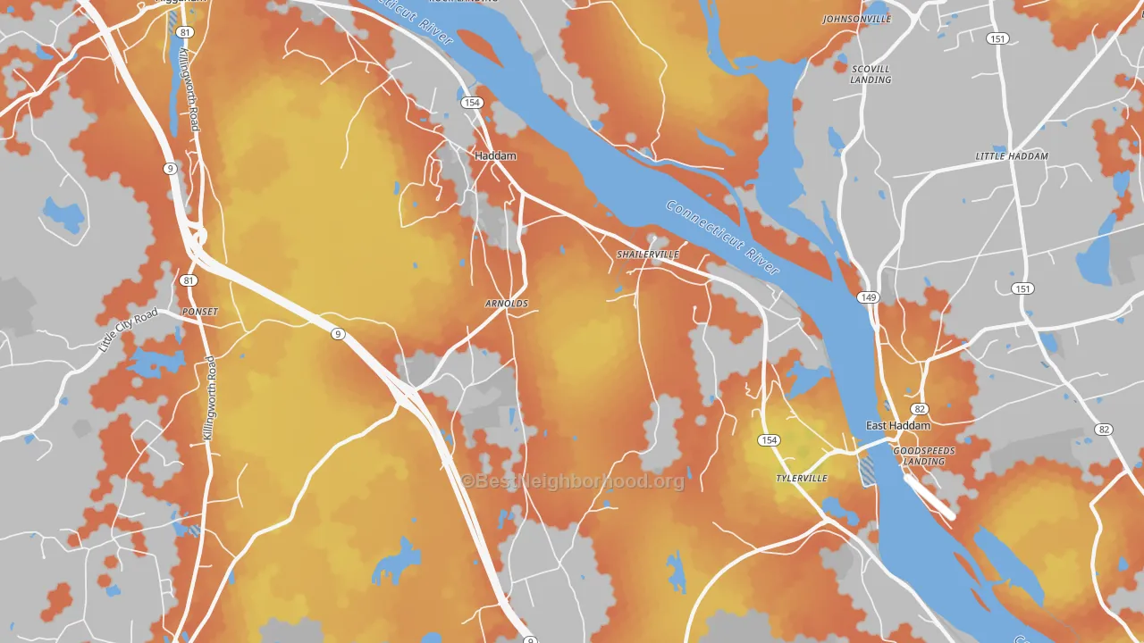 Bike Grade map of 06438, CT