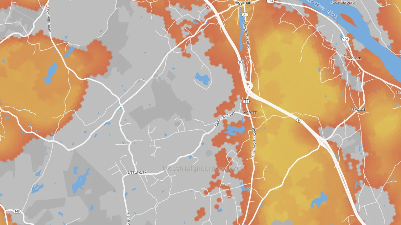 Bike Grade map of 06441, CT