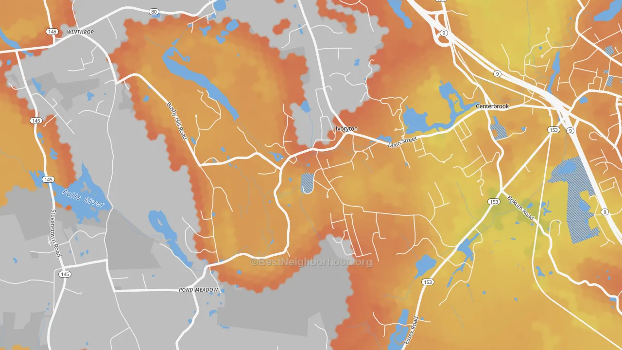 Bike Grade map of 06442, CT