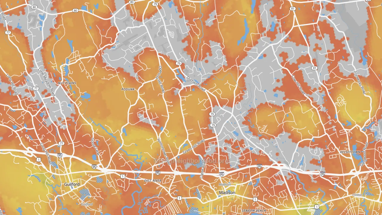 Bike Grade map of 06443, CT