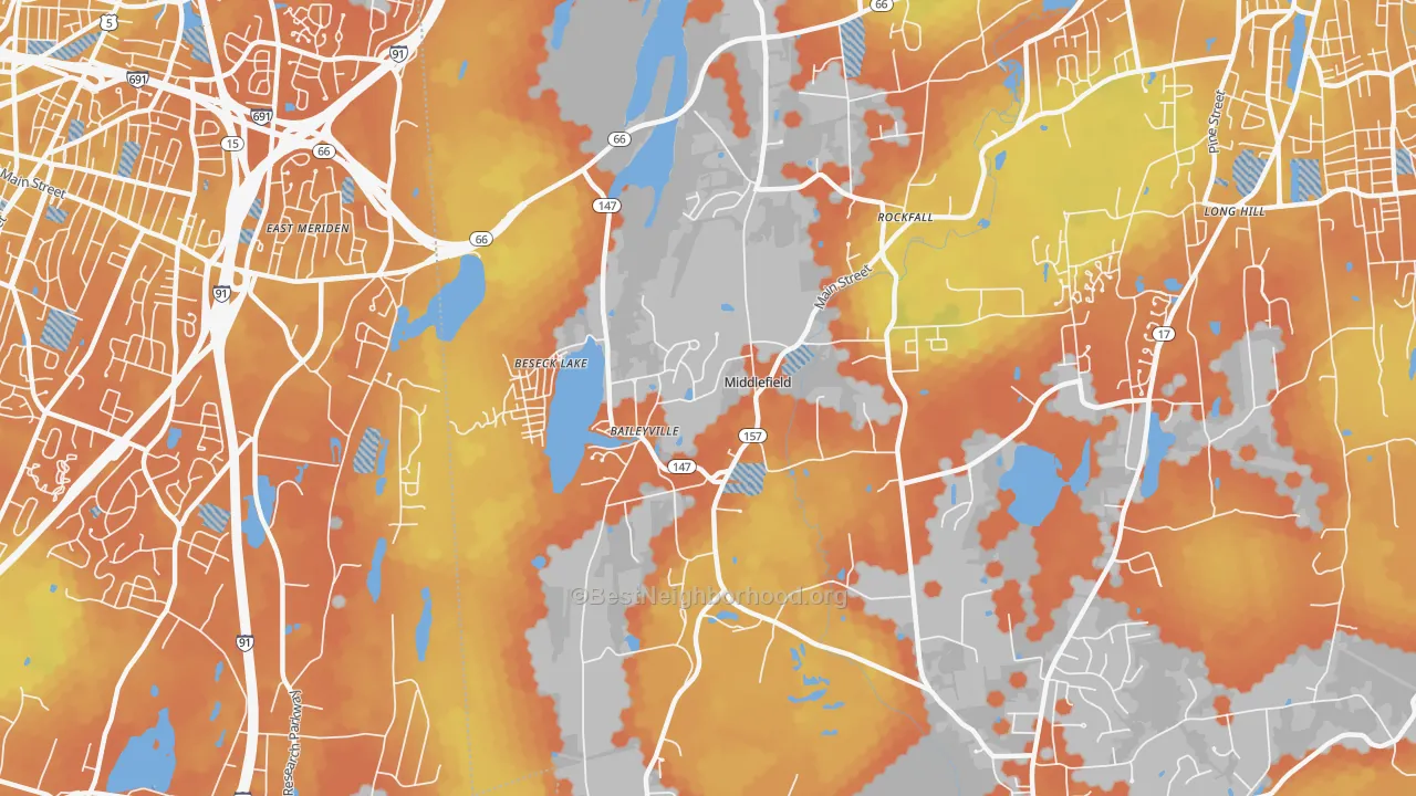Bike Grade map of 06455, CT