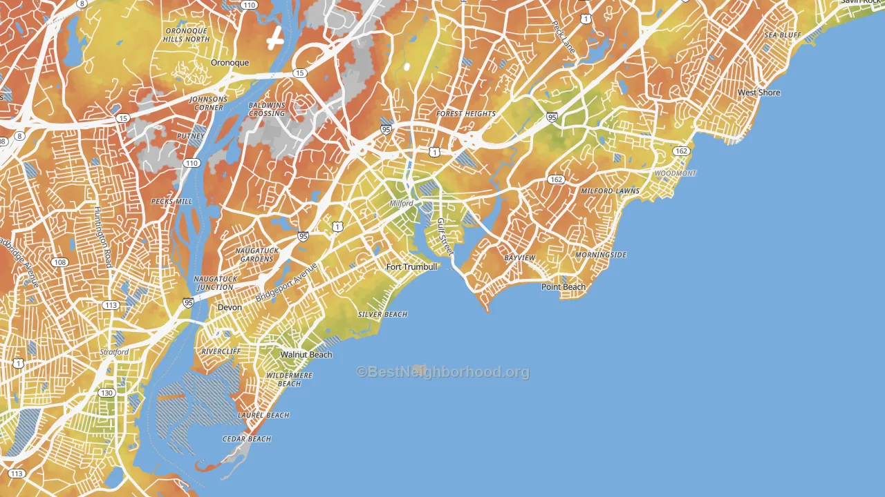 Bike Grade map of 06460, CT