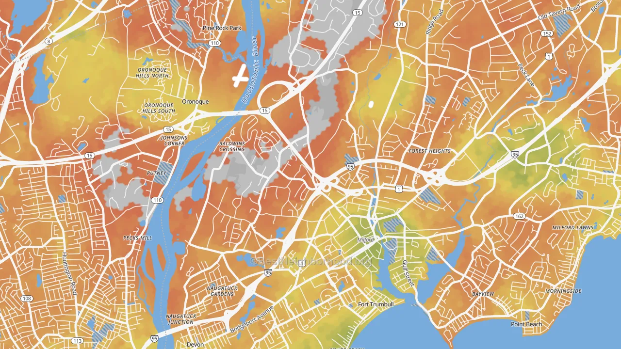 Bike Grade map of 06461, CT