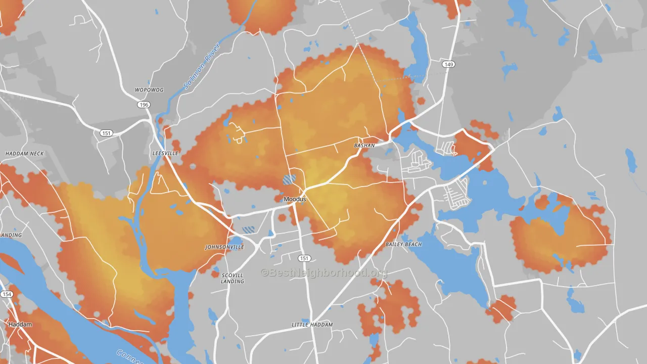 Bike Grade map of 06469, CT