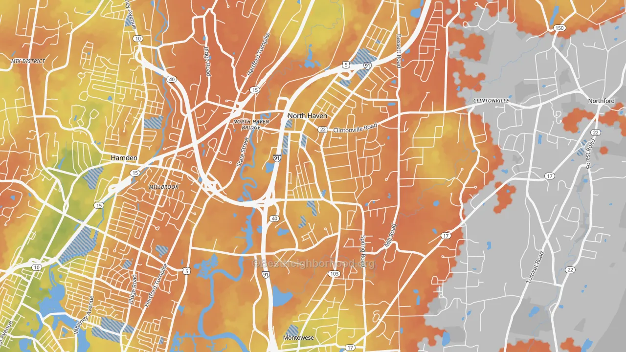 Bike Grade map of 06473, CT