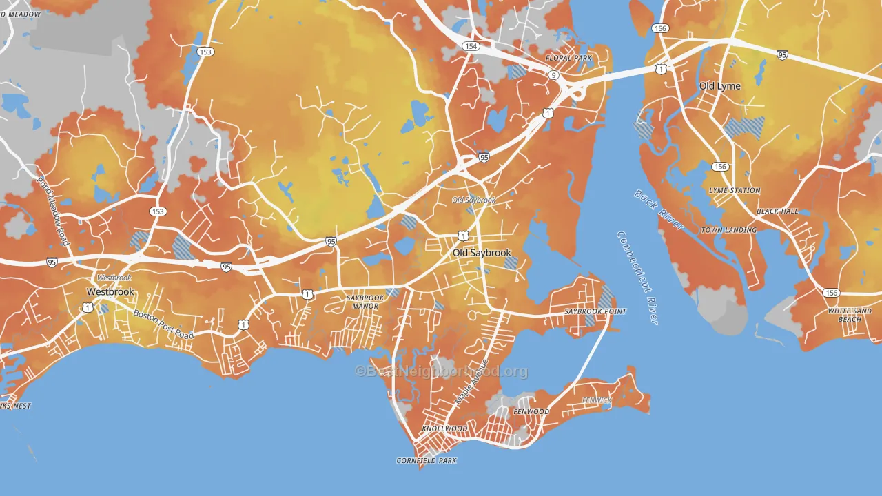 Bike Grade map of 06475, CT