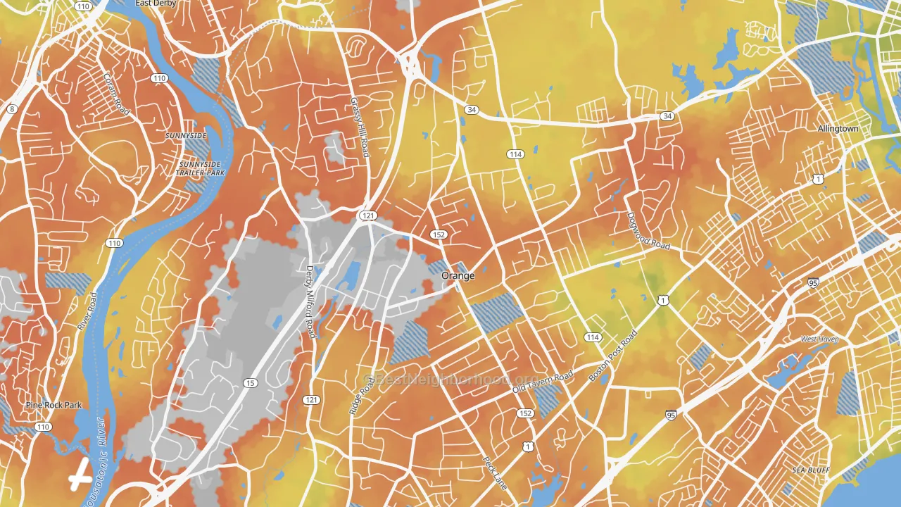 Bike Grade map of 06477, CT
