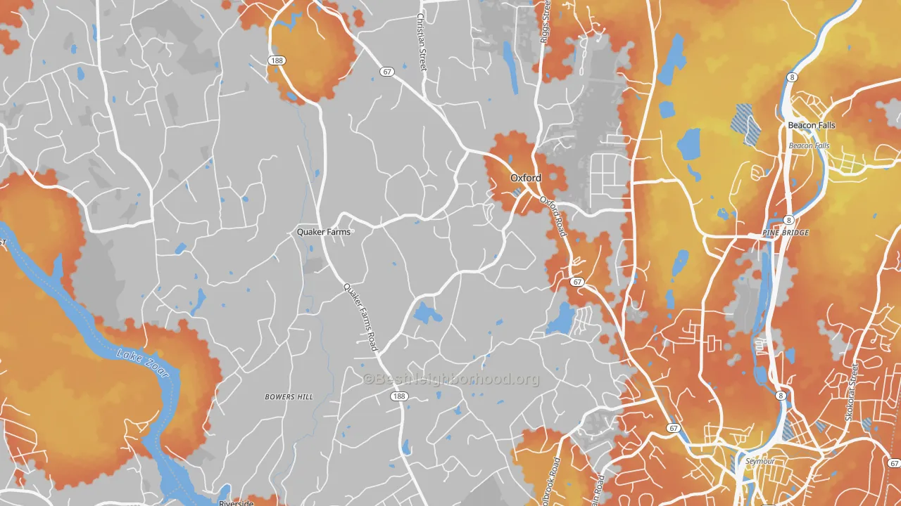 Bike Grade map of 06478, CT