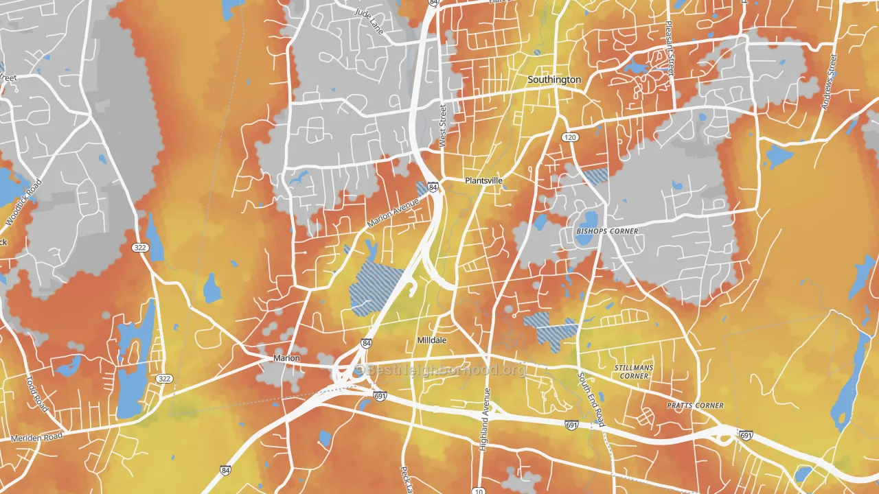 Bike Grade map of 06479, CT