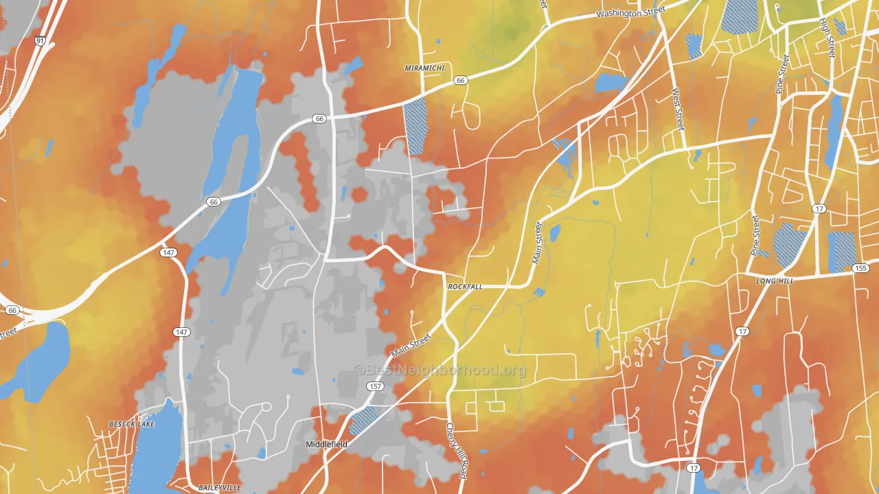 Bike Grade map of 06481, CT