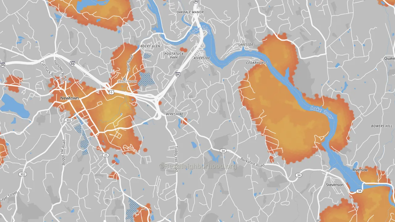 Bike Grade map of 06482, CT