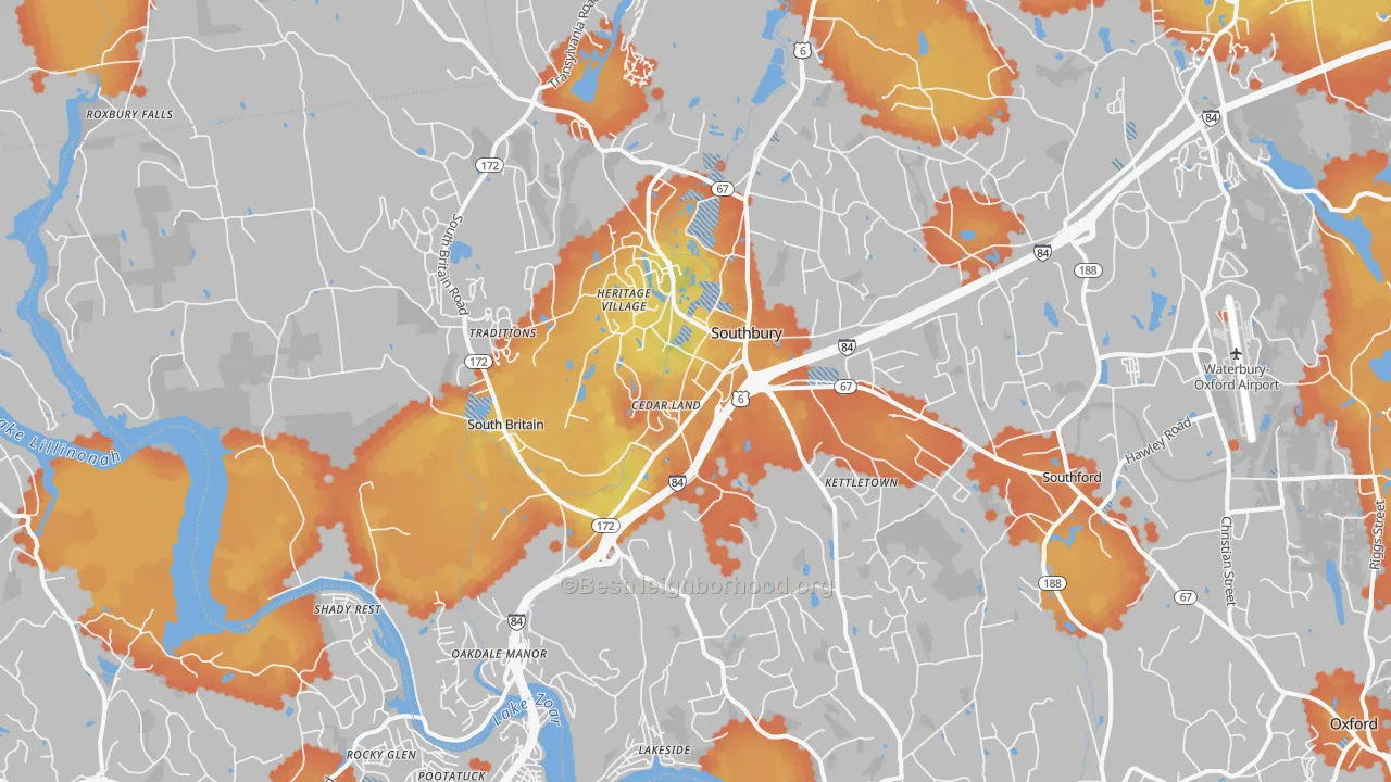 Bike Grade map of 06488, CT