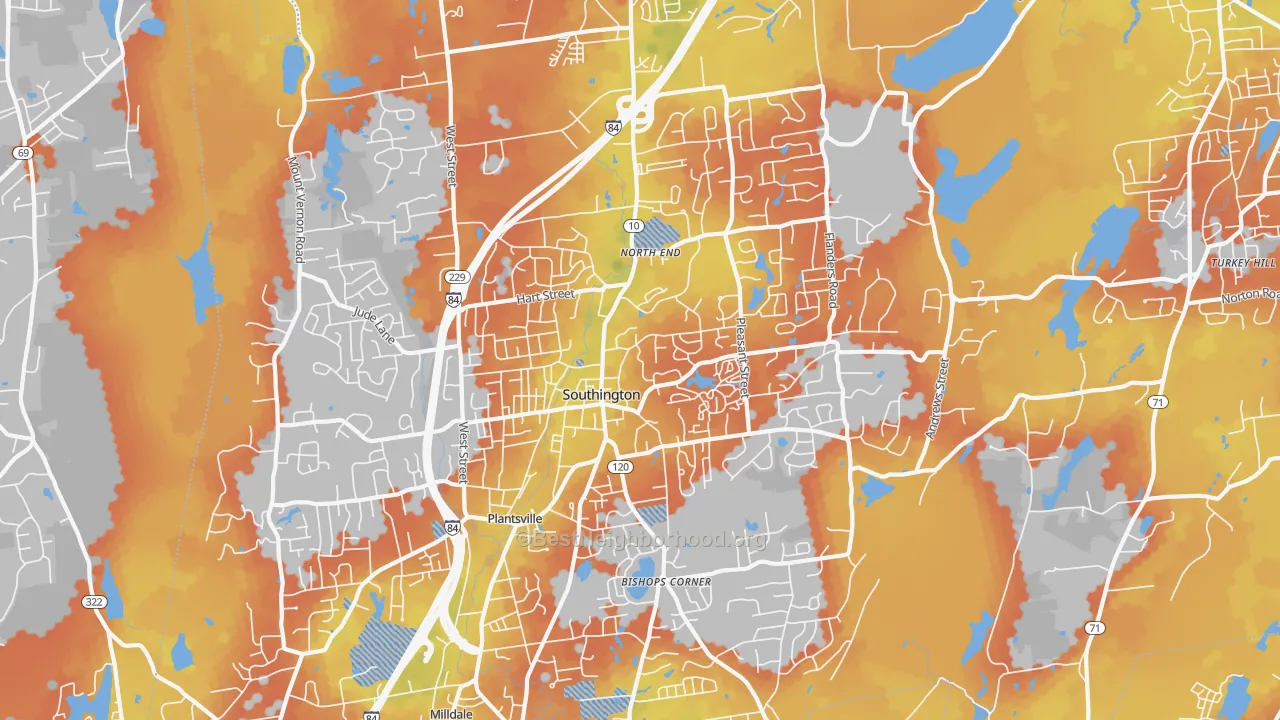 Bike Grade map of 06489, CT