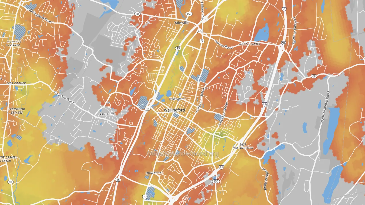 Bike Grade map of 06492, CT