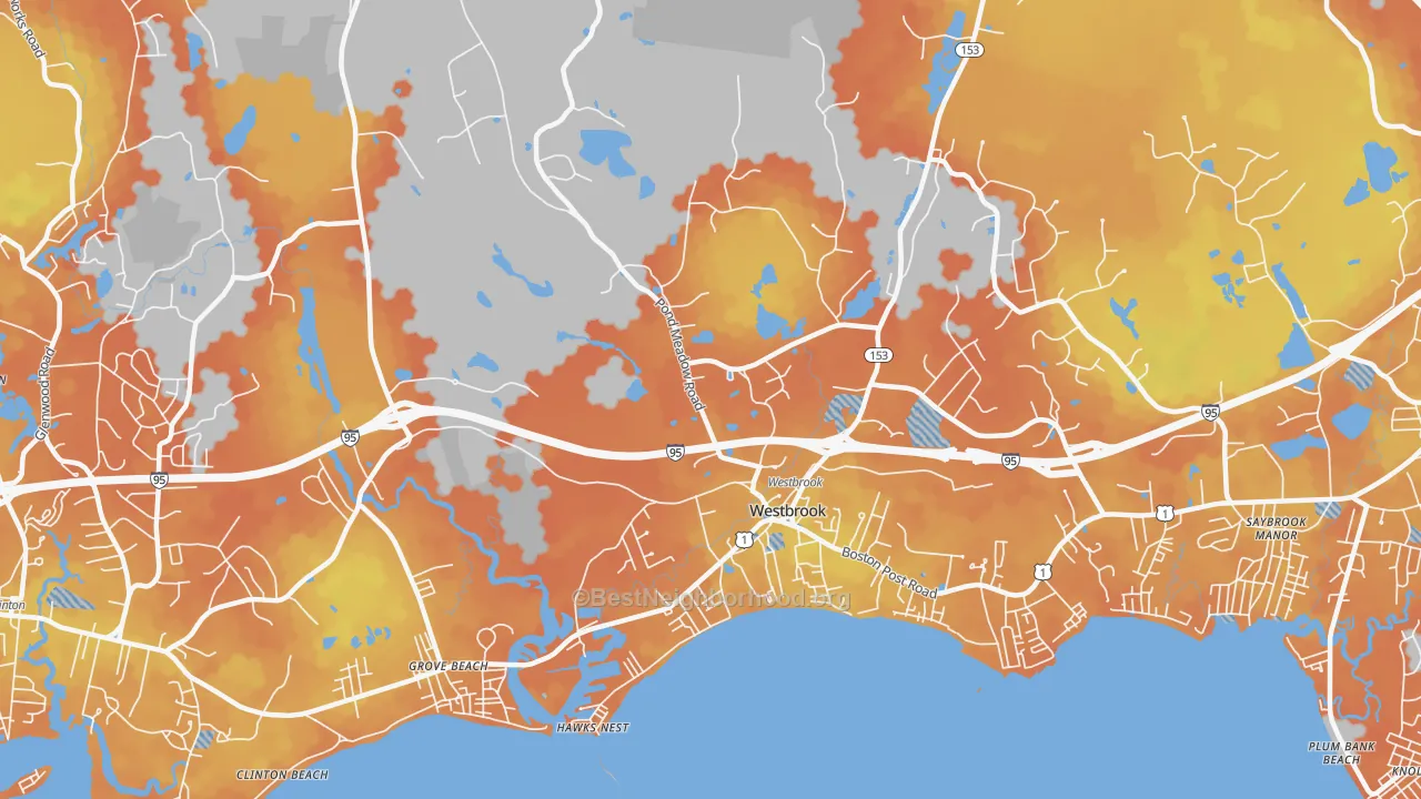 Bike Grade map of 06498, CT