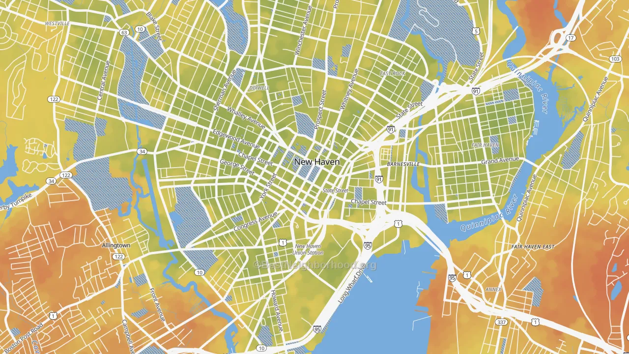 Bike Grade map of 06510, CT
