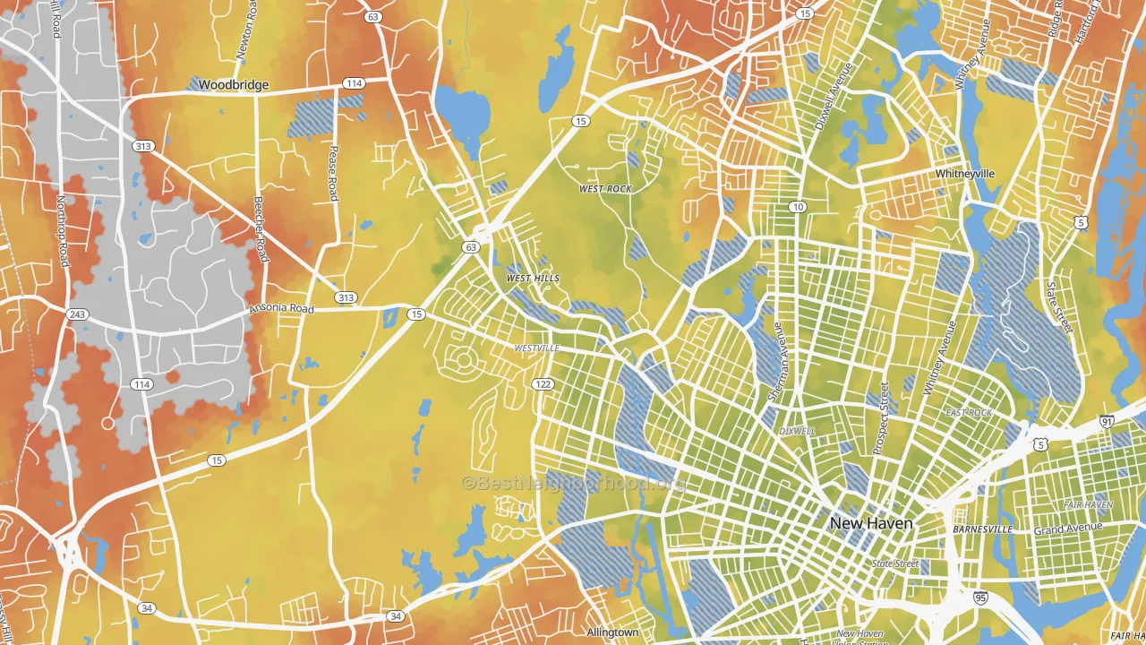 Bike Grade map of 06515, CT