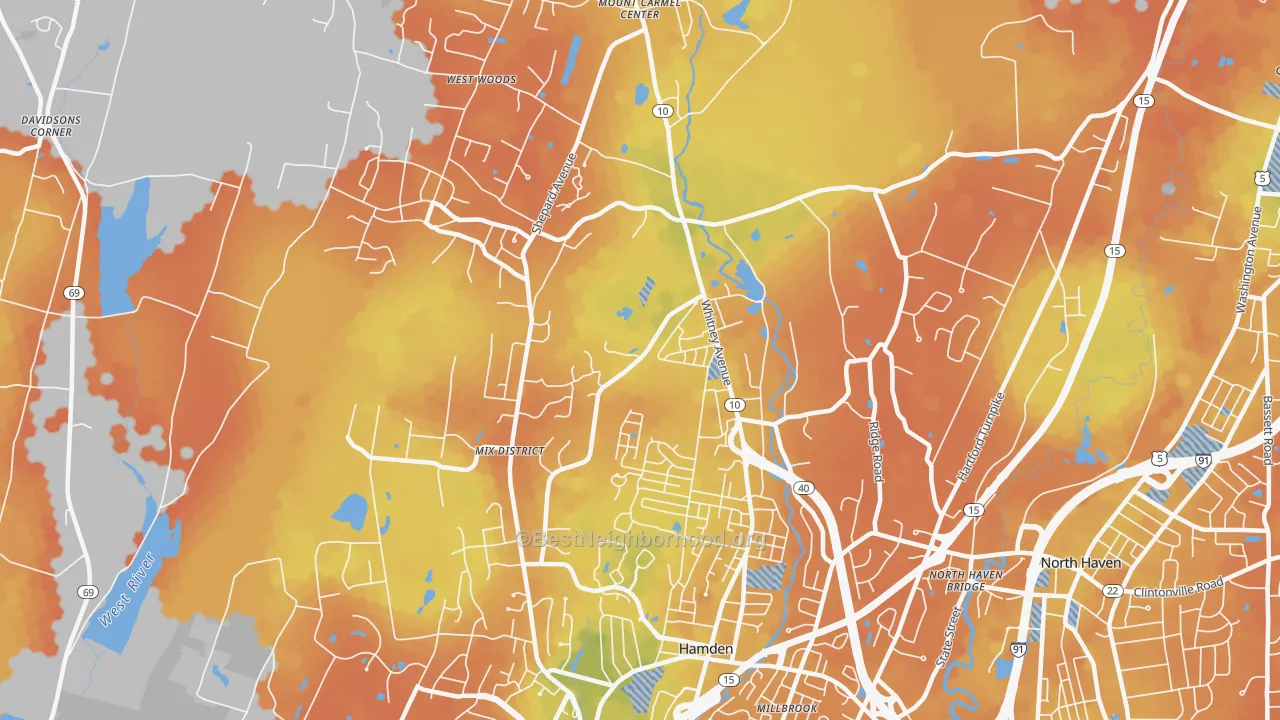 Bike Grade map of 06518, CT