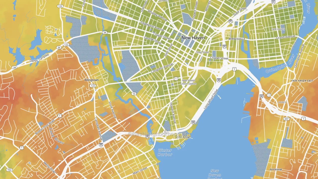 Bike Grade map of 06519, CT