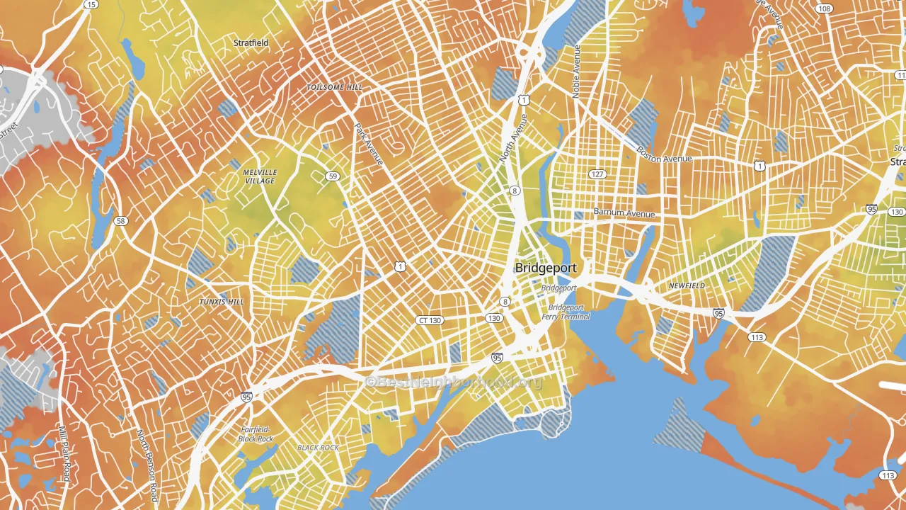 Bike Grade map of 06604, CT