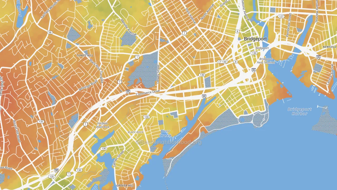 Bike Grade map of 06605, CT
