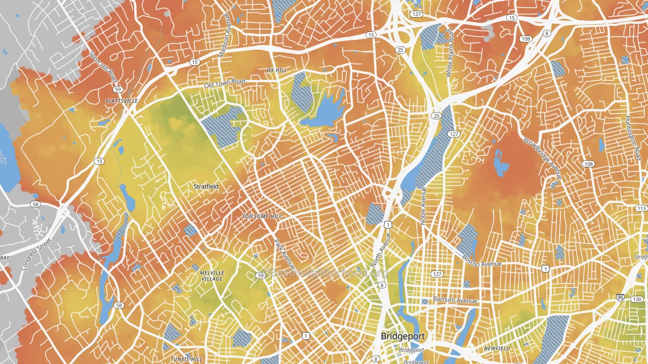 Bike Grade map of 06606, CT