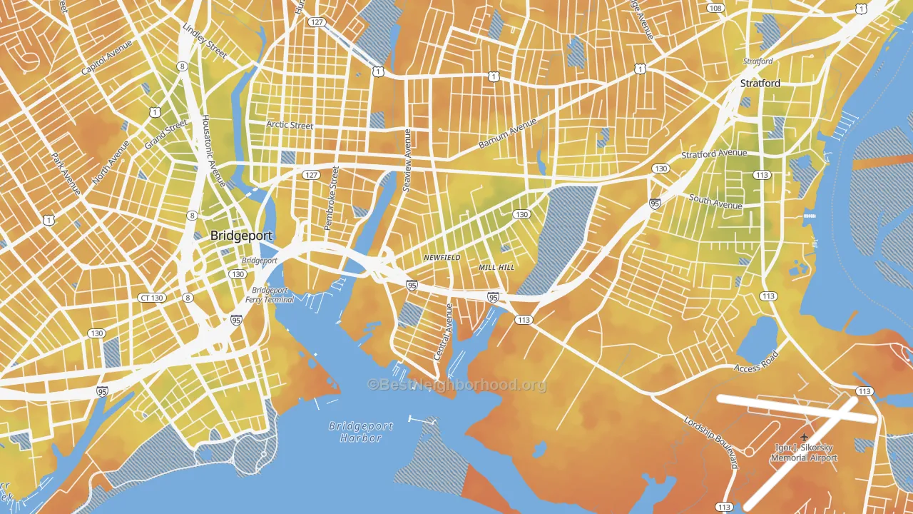 Bike Grade map of 06607, CT