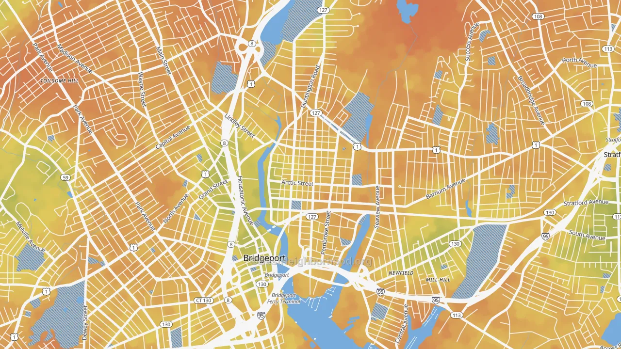 Bike Grade map of 06608, CT