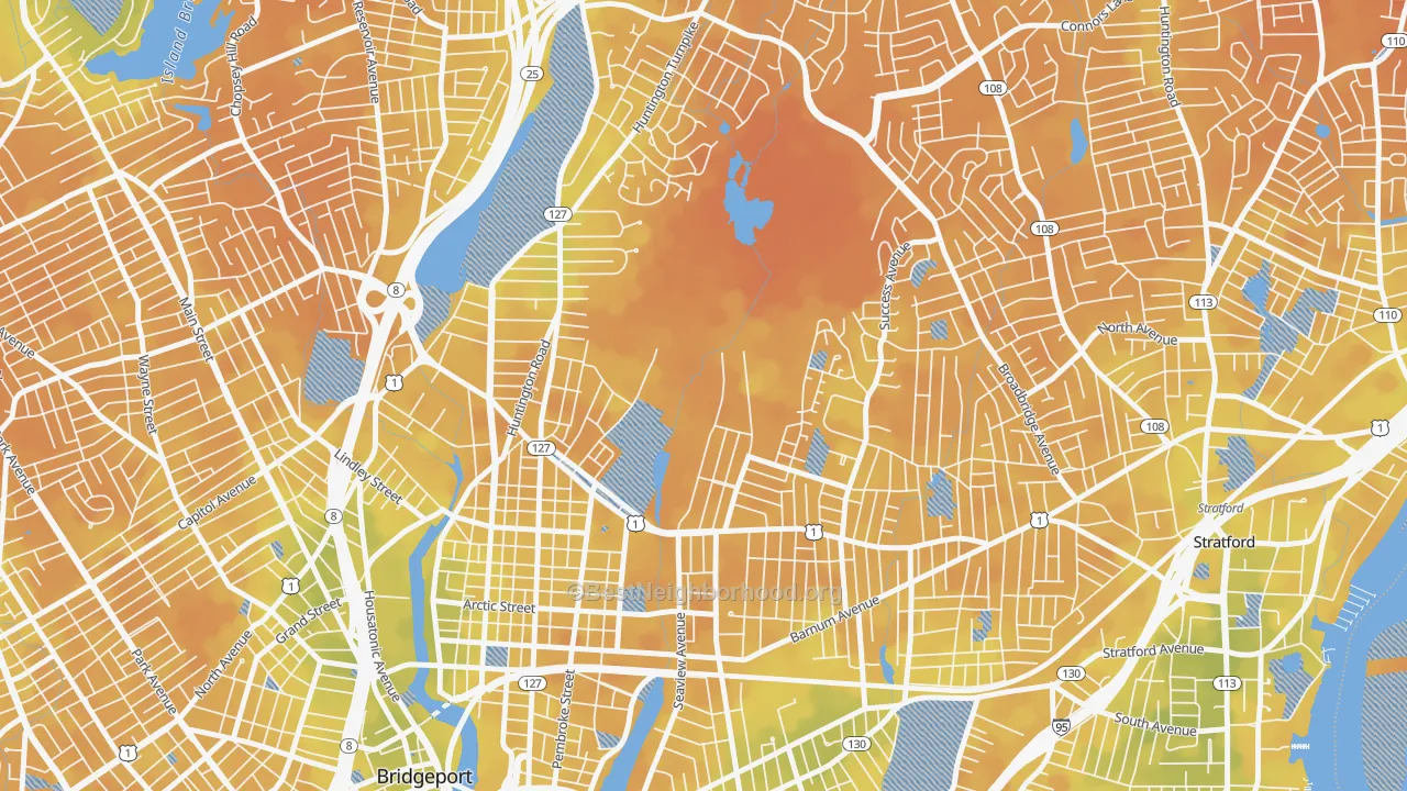 Bike Grade map of 06610, CT