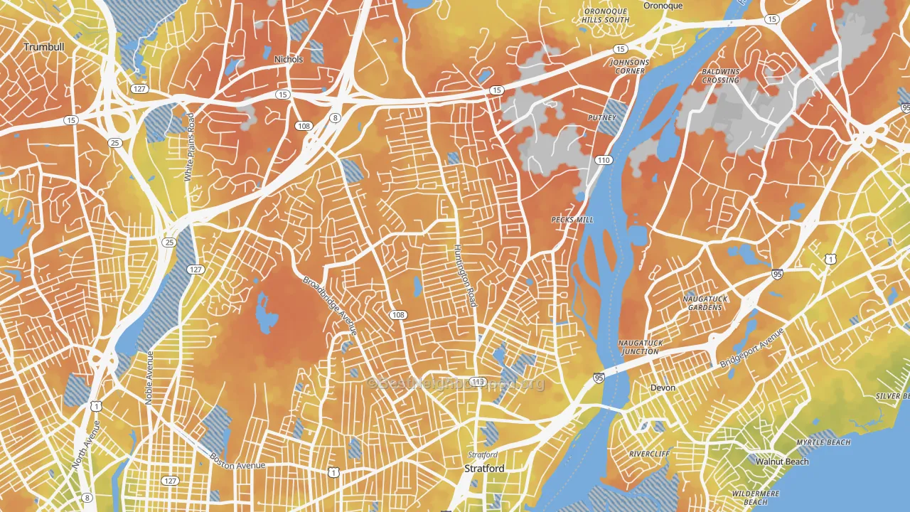 Bike Grade map of 06614, CT