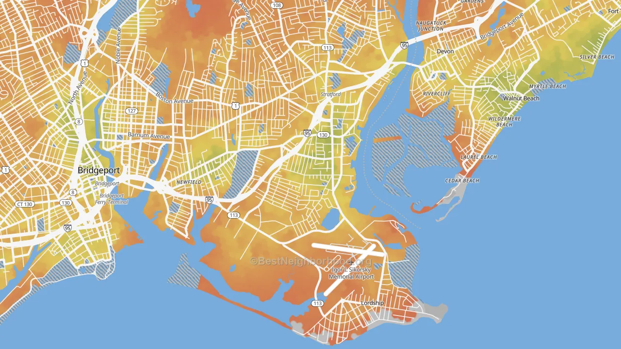 Bike Grade map of 06615, CT