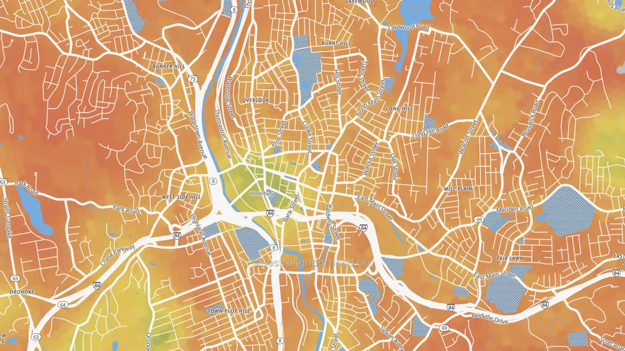 Bike Grade map of 06702, CT