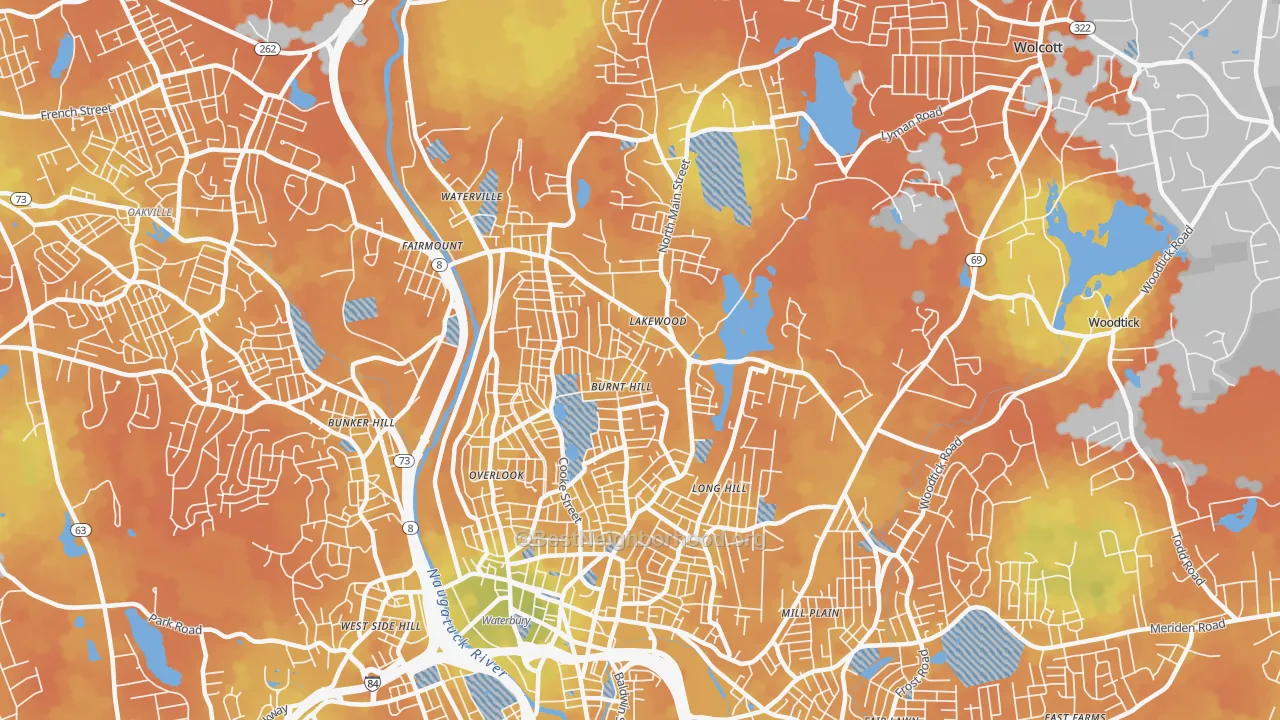 Bike Grade map of 06704, CT