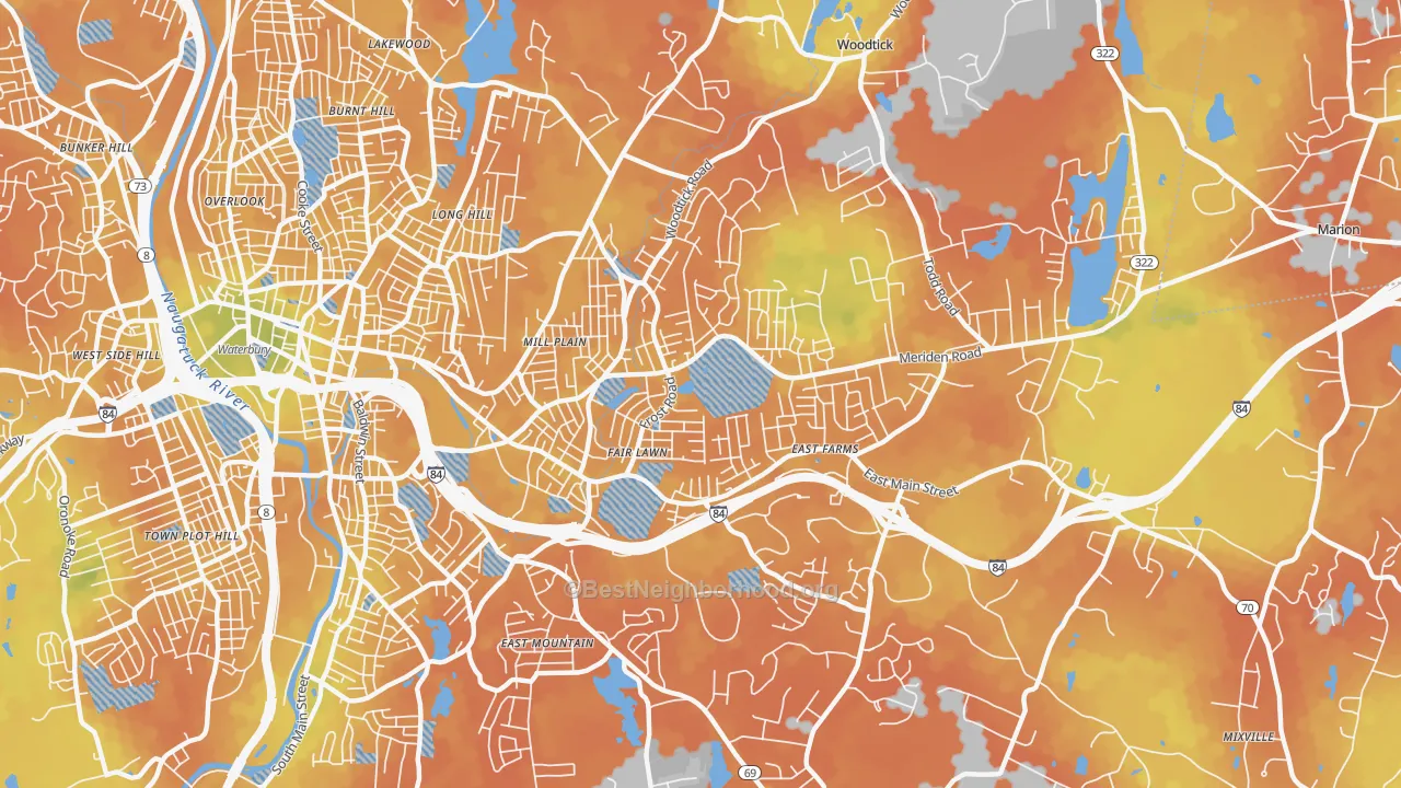 Bike Grade map of 06705, CT