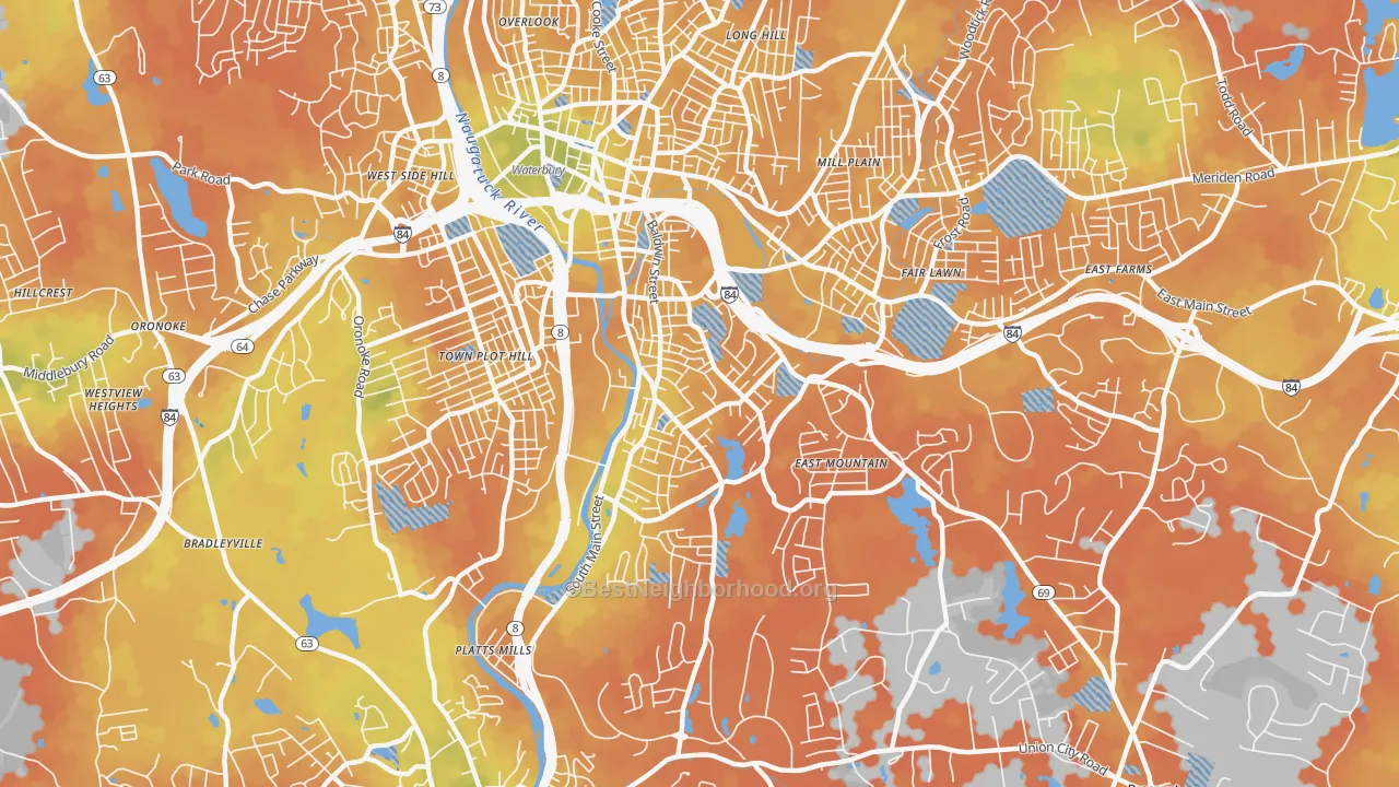 Bike Grade map of 06706, CT