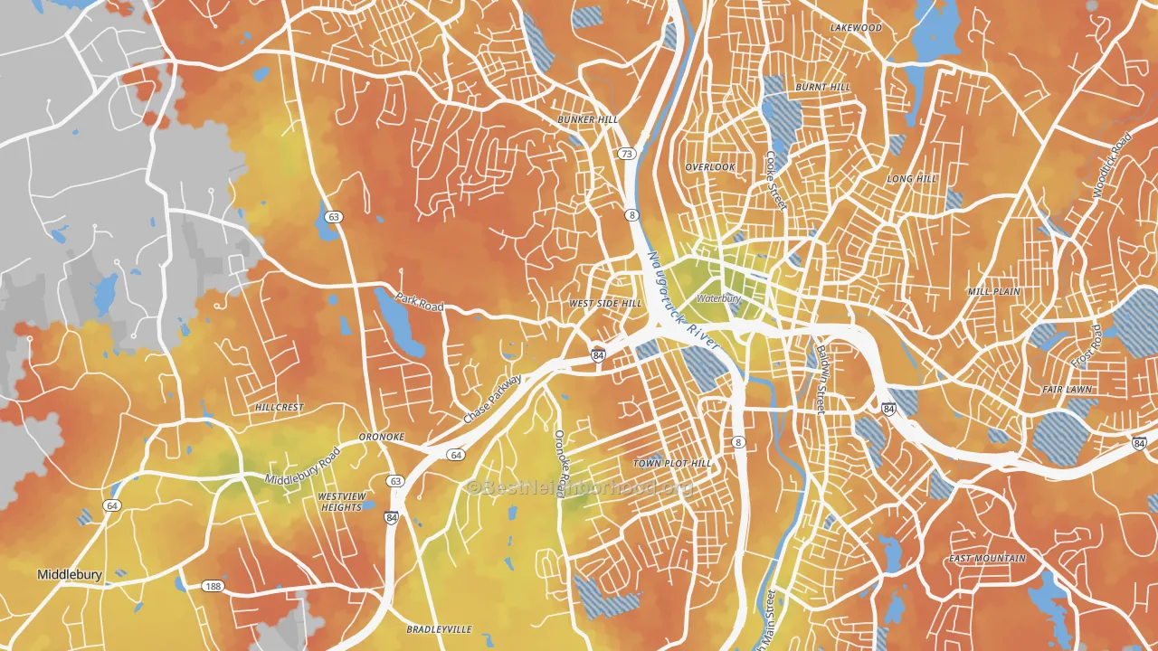 Bike Grade map of 06708, CT