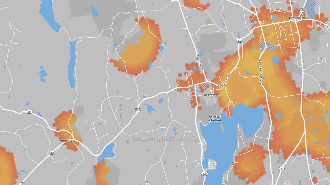 Bike Grade map of 06750, CT
