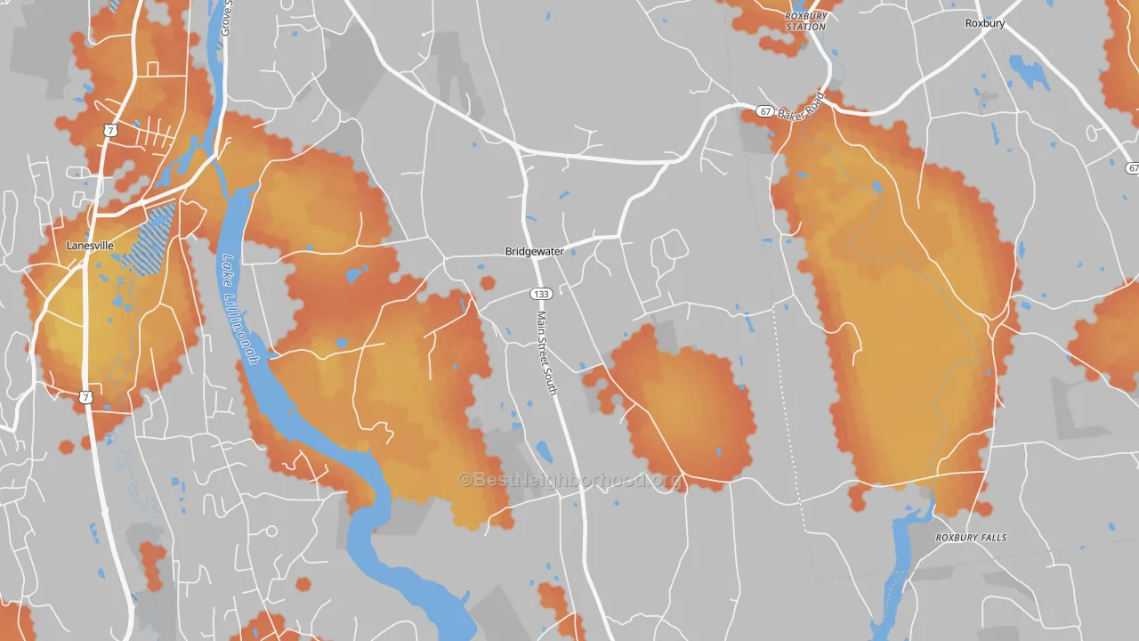 Bike Grade map of 06752, CT