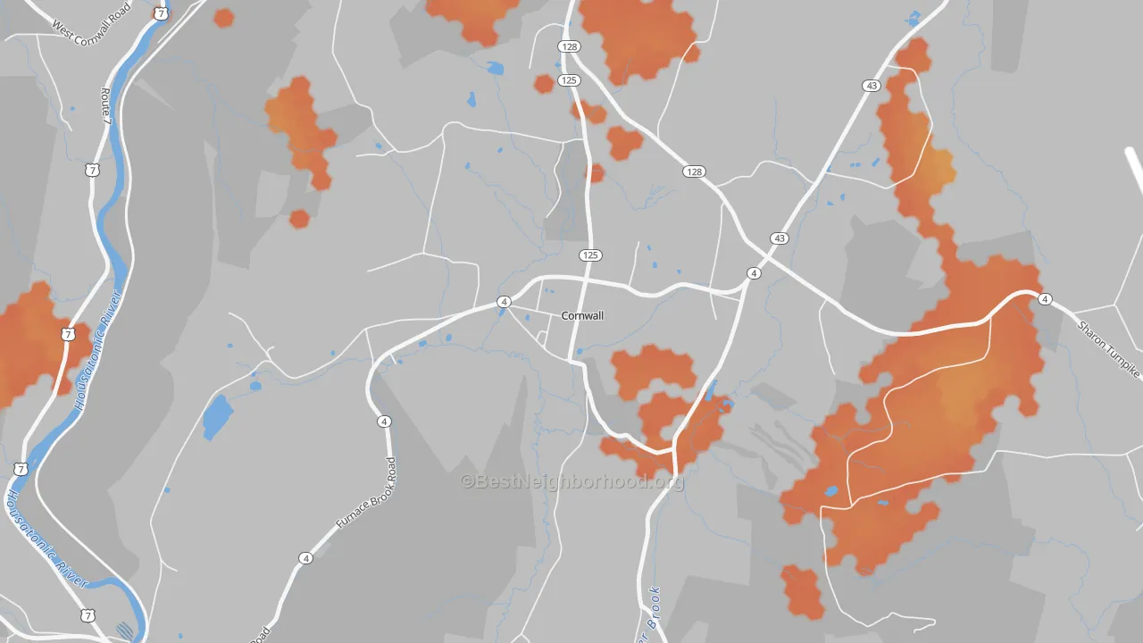 Bike Grade map of 06753, CT