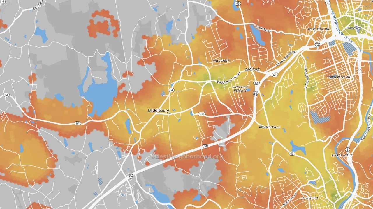 Bike Grade map of 06762, CT