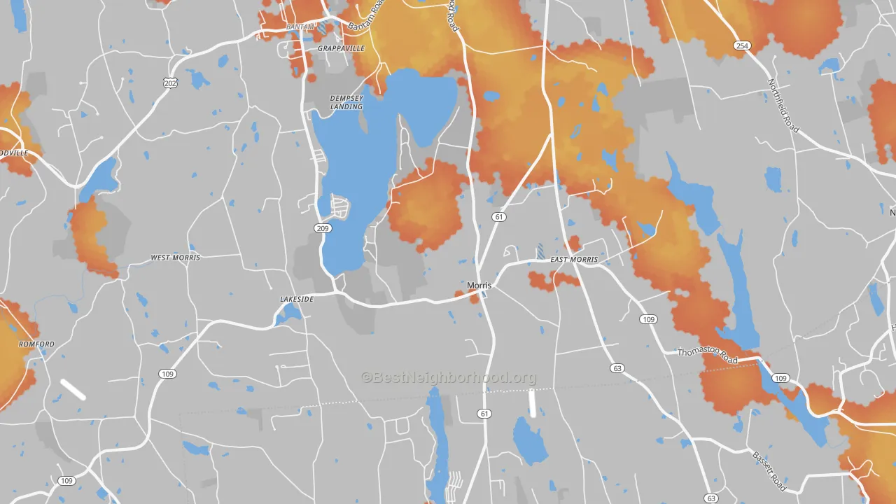 Bike Grade map of 06763, CT