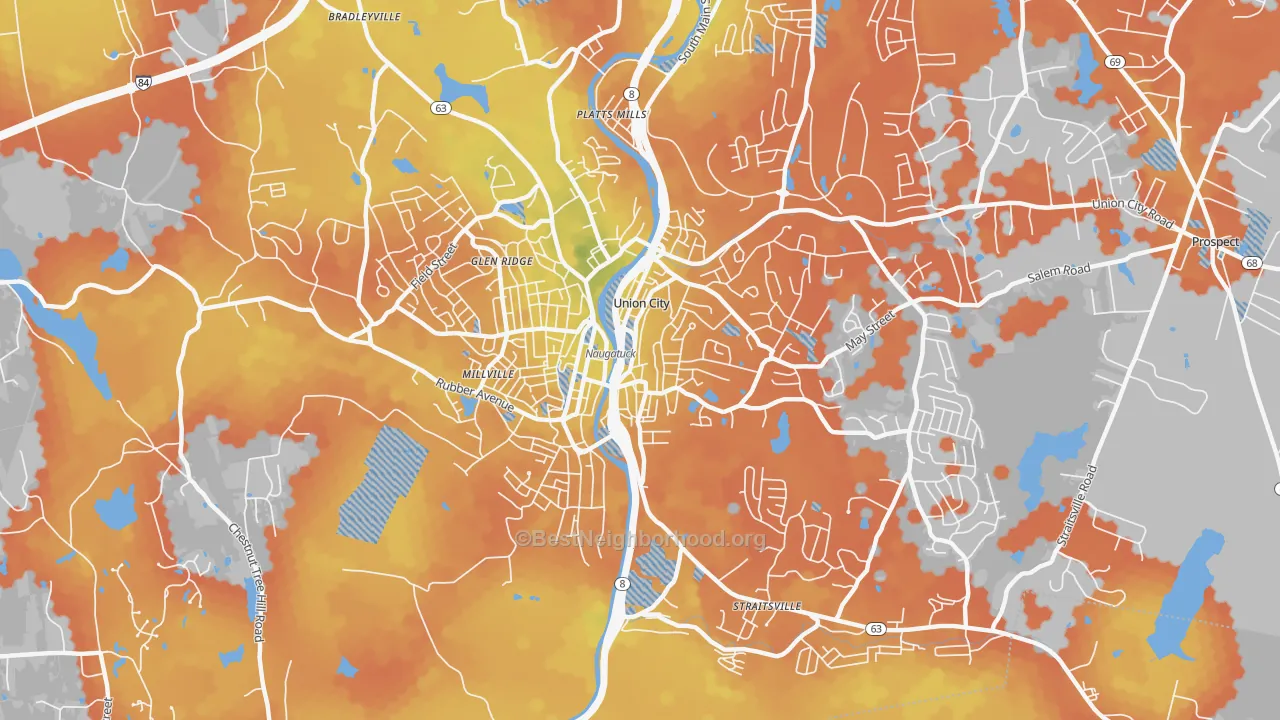Bike Grade map of 06770, CT