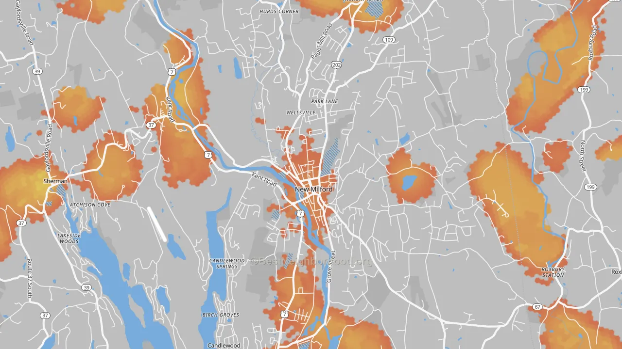 Bike Grade map of 06776, CT