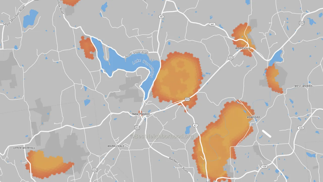 Bike Grade map of 06777, CT