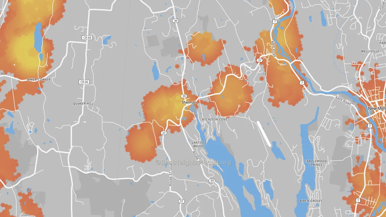 Bike Grade map of 06784, CT