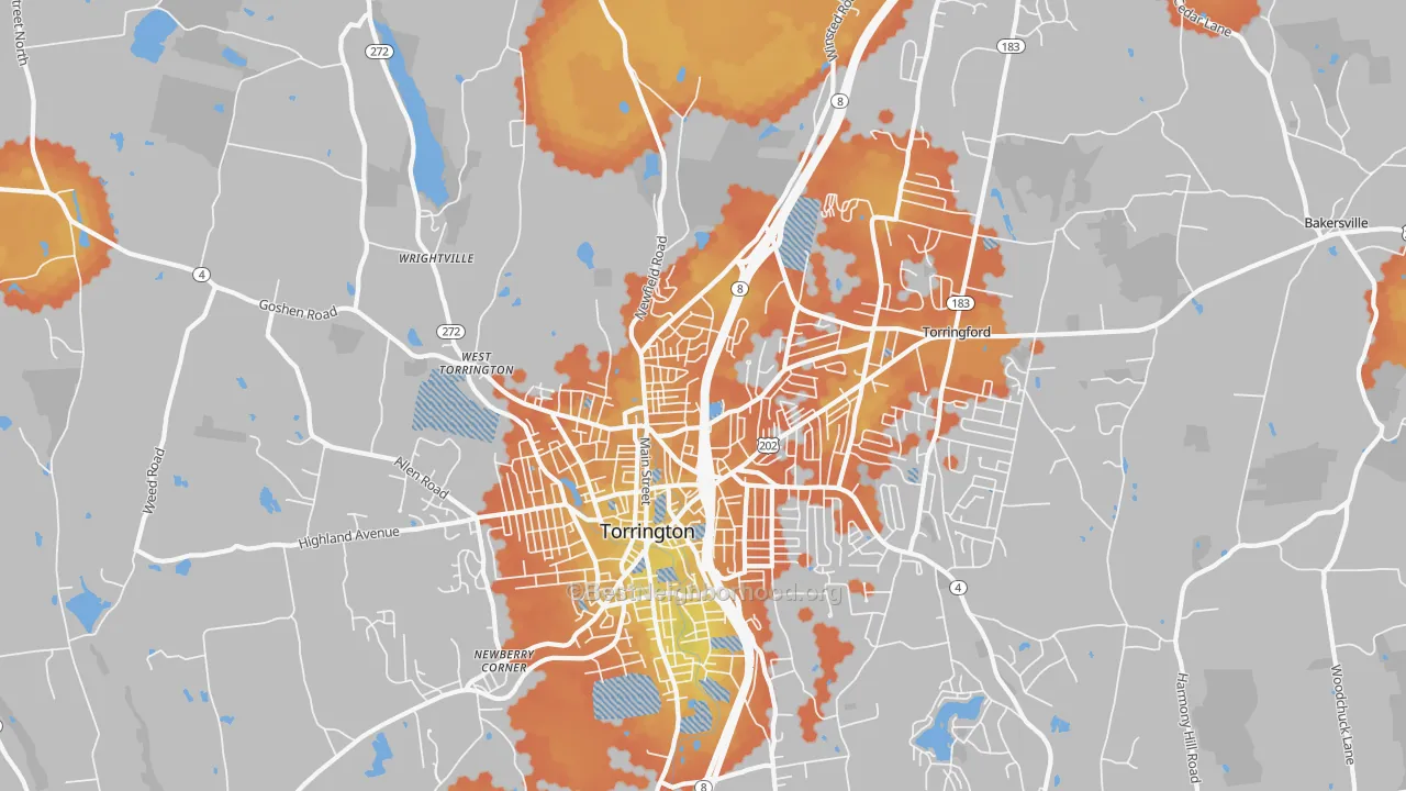 Bike Grade map of 06790, CT