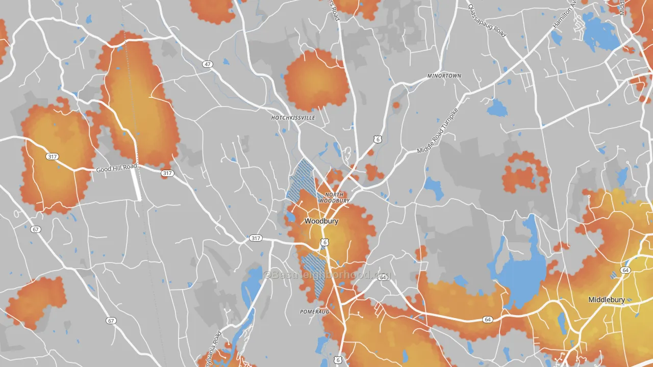 Bike Grade map of 06798, CT