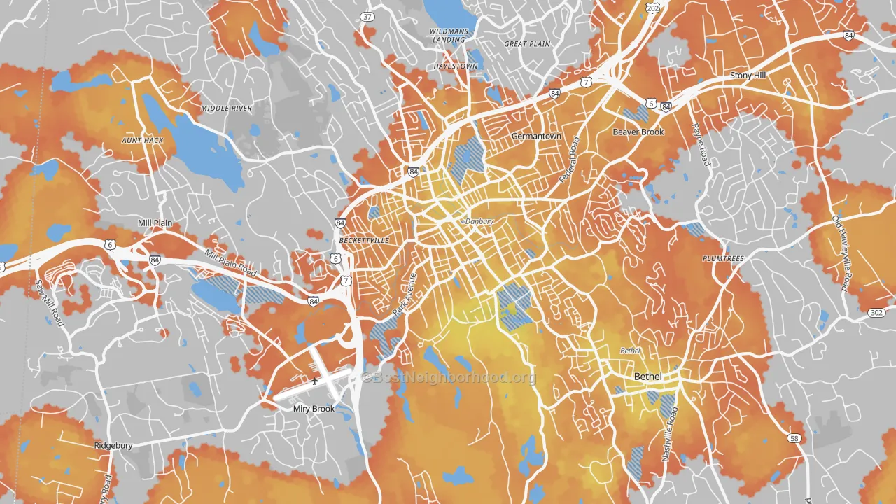 Bike Grade map of 06810, CT