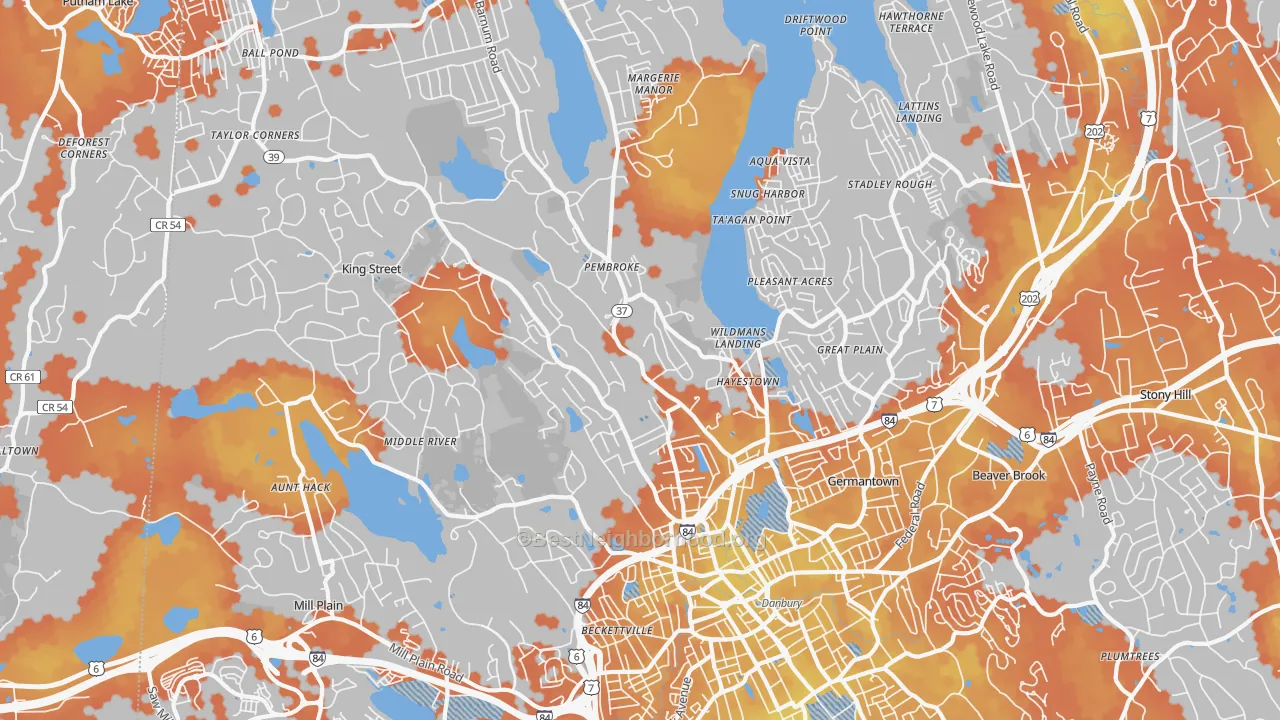 Bike Grade map of 06811, CT