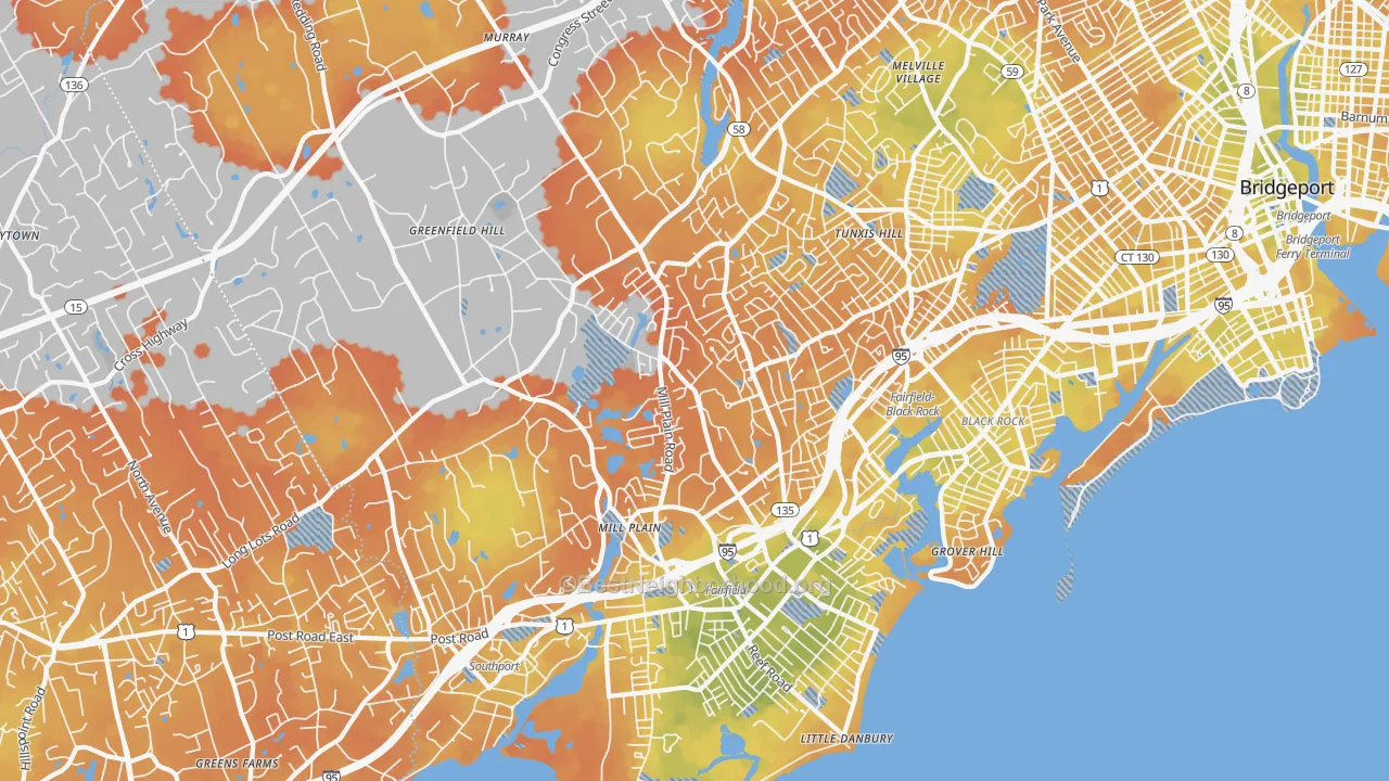 Bike Grade map of 06824, CT